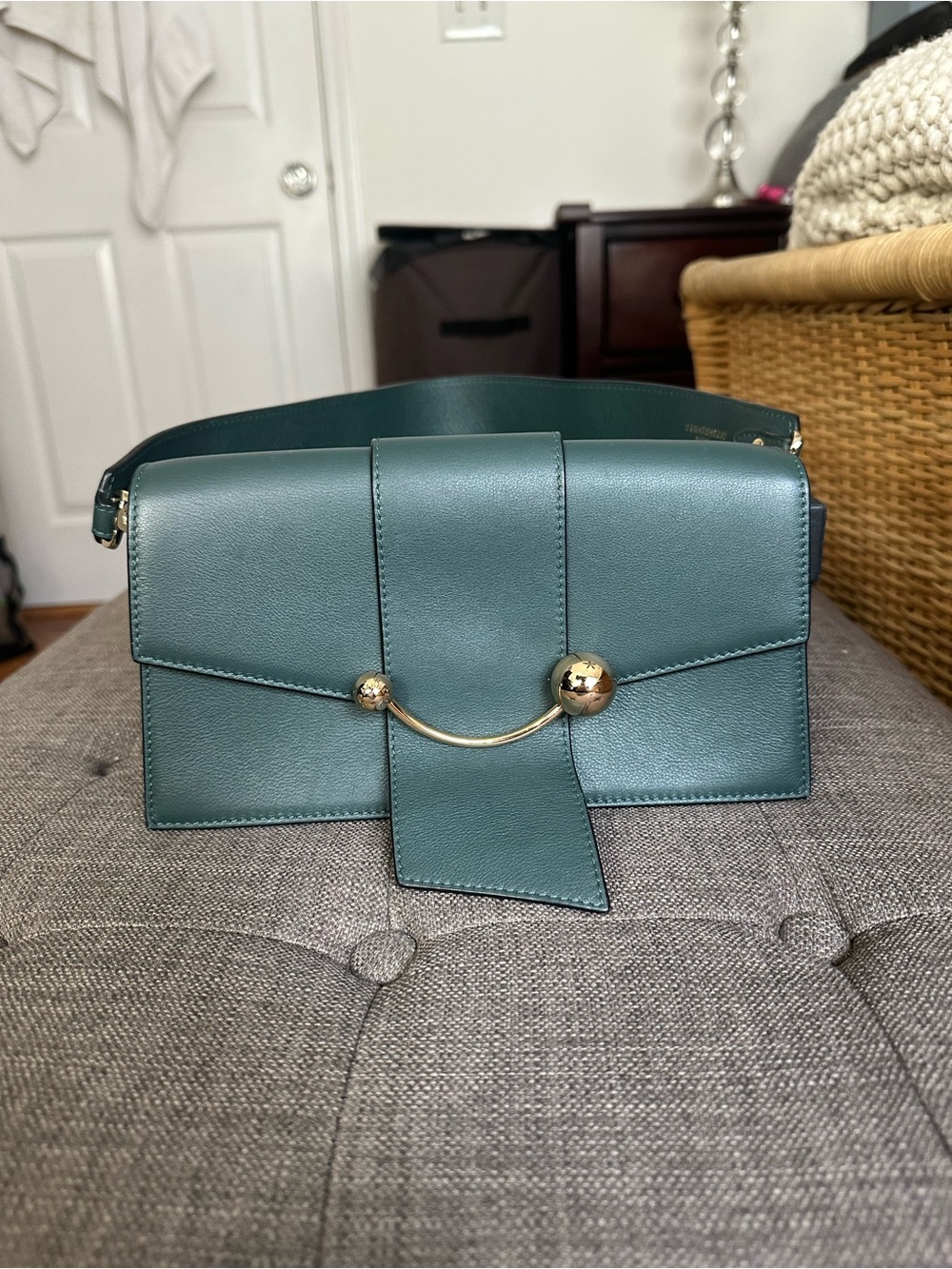 Strathberry Green Leather Shoulder/Crossbody Bag with Gold Hardware - Picture 2 of 10